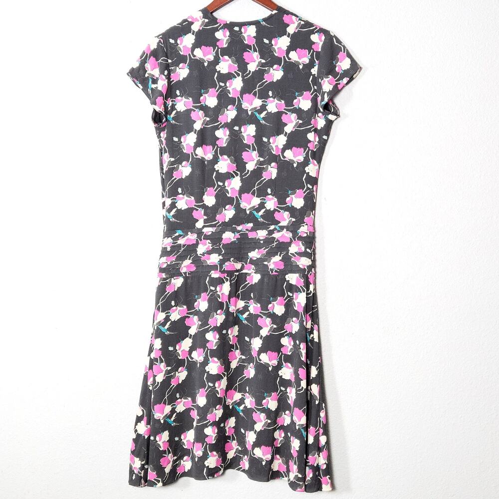 Temperley London Silk Botanical Dress Gray Pink Size 12 Romantic Floral - Picture 2 of 11